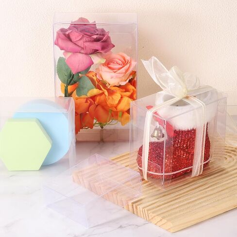 MECCANIXITY Plastic Retail Boxes 5.6"x1.4"x5.4" (142x37x138mm) Gift Box with Protecting Film for Candy, Cookies, Christmas, Wedding, Party Wrapping Clear Pack of 10 in Kuwait