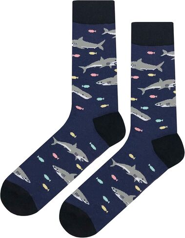 SockFly Shark Dress Socks Funny Novelty Crazy Fun Design Men Size 8-12 Cotton Casual Crew Colorful Funky Gift for Men in Saudi Arabia