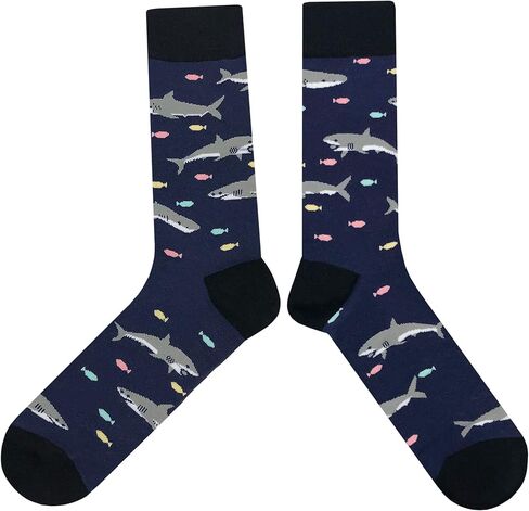 SockFly Shark Dress Socks Funny Novelty Crazy Fun Design Men Size 8-12 Cotton Casual Crew Colorful Funky Gift for Men in Saudi Arabia
