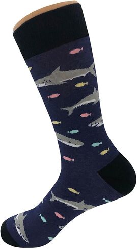 SockFly Shark Dress Socks Funny Novelty Crazy Fun Design Men Size 8-12 Cotton Casual Crew Colorful Funky Gift for Men in Saudi Arabia