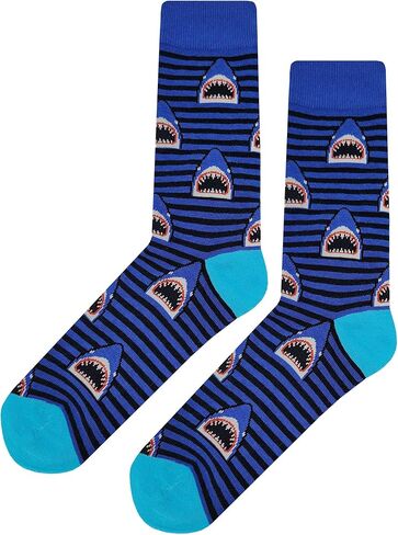 SockFly Shark Dress Socks Funny Novelty Crazy Fun Design Men Size 8-12 Cotton Casual Crew Colorful Funky Gift for Men in Saudi Arabia
