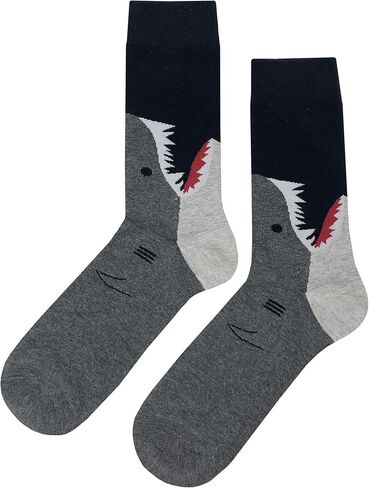 SockFly Shark Dress Socks Funny Novelty Crazy Fun Design Men Size 8-12 Cotton Casual Crew Colorful Funky Gift for Men in Saudi Arabia
