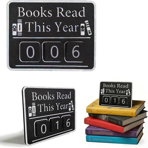 عداد الكتب المقروءة هذا العام، متتبع الكتب لهدف القراءة، ديكورات المكتبة، لافتة عداد الكتب مع الكتب المقروءة هذا العام (أسود) in Kuwait