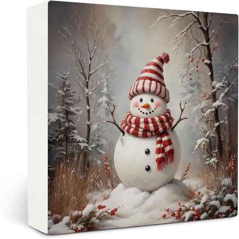 OVAcational Blue Snowman Winter Christmas Wooden Box Sign Desk Decor, Winter Snowflake Bird Snowman Christmas Wood Block Sign for Home Office Desk Table Shelf Wall Decorations, 5x5 Inch in Saudi Arabia