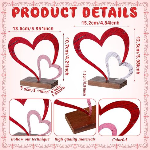Blulu 2 Pcs Valentines Day Heart Decor Valentines Centerpieces Metal and Wooden Heart Decoration Tiered Trays Table Sign Love Decor Couples Gift for Her Anniversary Farmhouse Home Wedding Gifts in Saudi Arabia