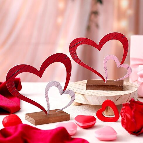 Blulu 2 Pcs Valentines Day Heart Decor Valentines Centerpieces Metal and Wooden Heart Decoration Tiered Trays Table Sign Love Decor Couples Gift for Her Anniversary Farmhouse Home Wedding Gifts in Saudi Arabia