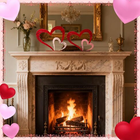 Blulu 2 Pcs Valentines Day Heart Decor Valentines Centerpieces Metal and Wooden Heart Decoration Tiered Trays Table Sign Love Decor Couples Gift for Her Anniversary Farmhouse Home Wedding Gifts in Saudi Arabia