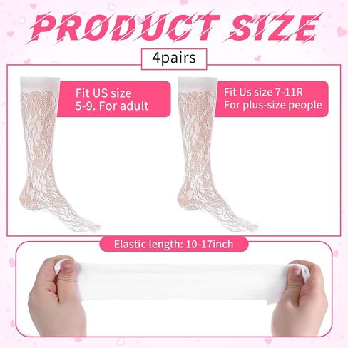 Xthrotsenk 4 Pairs Women's Lace Socks Lace Knee High Socks Hollow out Women's Calf Sock Mesh Stockings Women Sheer Knee High Stockings for Women Girls in Saudi Arabia