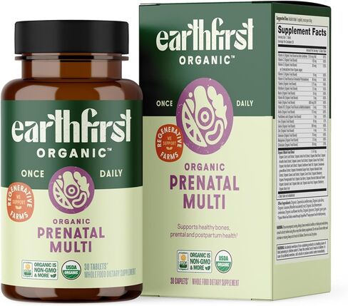EarthFirst Organic Prenatal Once Daily Multivitamin for Women for Conception, Pregnancy, Postpartum & Breastfeeding, Folate, Iron & Organic Whole Food Blend, Vegan, 30 Count in Saudi Arabia
