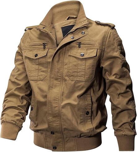 Jinsha Mens Canvas Cotton Military Casual Jacket Outdoor Utility Zipper Hiking Cargo Workwear Jackets Multi Pockets in Saudi Arabia