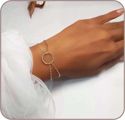 Tooliks Gold Open Circle Bracelet – Delicate Double Chain, Sterling Silver or Gold Filled, 6.5–7.5" in Saudi Arabia