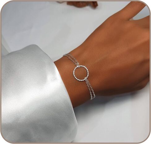 Tooliks Gold Open Circle Bracelet – Delicate Double Chain, Sterling Silver or Gold Filled, 6.5–7.5" in Saudi Arabia