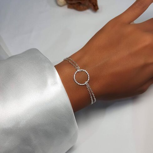 Tooliks Gold Open Circle Bracelet – Delicate Double Chain, Sterling Silver or Gold Filled, 6.5–7.5" in Saudi Arabia