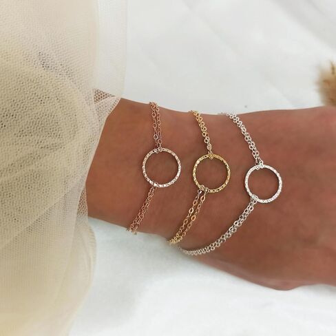 Tooliks Gold Open Circle Bracelet – Delicate Double Chain, Sterling Silver or Gold Filled, 6.5–7.5" in Saudi Arabia