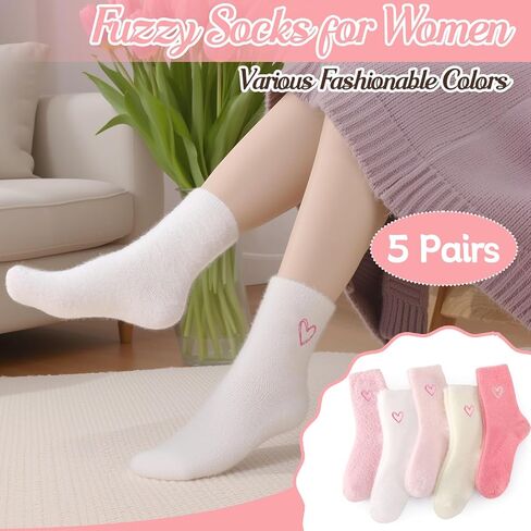 scenicamp 5 Pairs Fuzzy Socks for Women Soft Fluffy Home Sleeping Socks Winter Warm Cozy Slipper Sock in Saudi Arabia