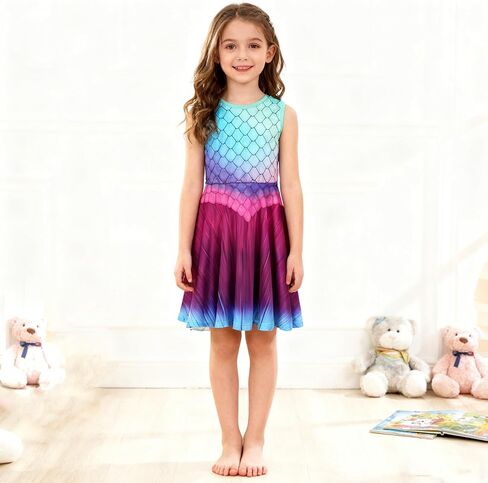 Mermaid Dress Girls Kids Summer Sleeveless Sundress Birthday Outfit Twirly Party Clothes in Saudi Arabia