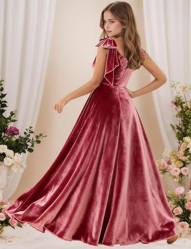 One Shoulder Junior Bridesmaid Dresses for Teen Girls Bow Velvet Flower Girl Dress Long Girls Formal Dress Slit in Saudi Arabia
