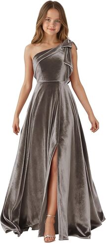 One Shoulder Junior Bridesmaid Dresses for Teen Girls Bow Velvet Flower Girl Dress Long Girls Formal Dress Slit in Saudi Arabia
