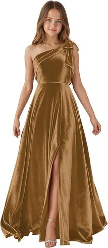 One Shoulder Junior Bridesmaid Dresses for Teen Girls Bow Velvet Flower Girl Dress Long Girls Formal Dress Slit in Saudi Arabia