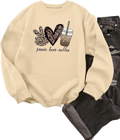 Sweatshirts Graphic for Women Cute Heart Print Crew Neck Long Sleeve Tops Fall Winter Hoodies Y2k Trendy Clothes in Saudi Arabia