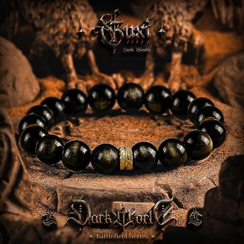 GUXI-Holy Feather Gold Obsidian Bracelet Premium Silver Obsidian Mens Bracelet Handmade Natural High Net Body Purity Beaded Bracelets Vintage Jewelry Protection Bracelet Boyfriend Gifts in Saudi Arabia
