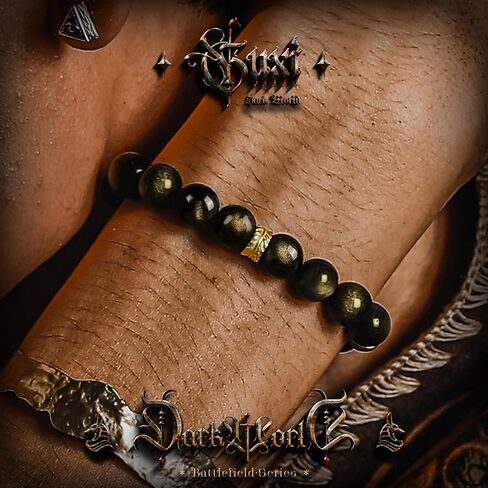 GUXI-Holy Feather Gold Obsidian Bracelet Premium Silver Obsidian Mens Bracelet Handmade Natural High Net Body Purity Beaded Bracelets Vintage Jewelry Protection Bracelet Boyfriend Gifts in Saudi Arabia