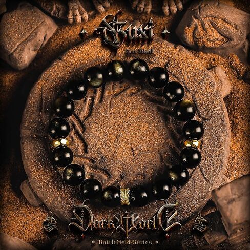 GUXI-Holy Feather Gold Obsidian Bracelet Premium Silver Obsidian Mens Bracelet Handmade Natural High Net Body Purity Beaded Bracelets Vintage Jewelry Protection Bracelet Boyfriend Gifts in Saudi Arabia