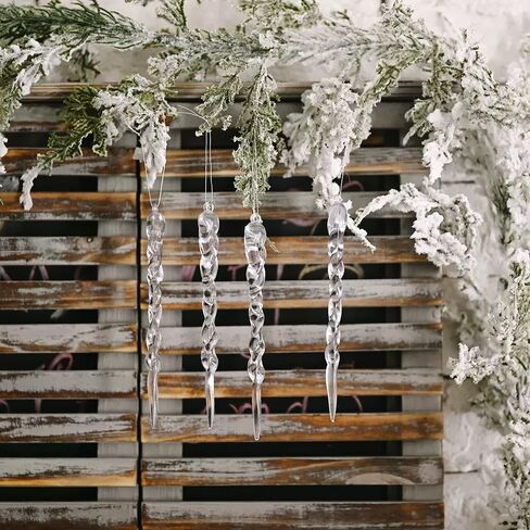 36pcs Christmas Tree Crystal Decorations，Clear Twisted Icicle Christmas Tree Decorations Acrylic White Artificial Winter Hanging Decor for Home Festival in Saudi Arabia