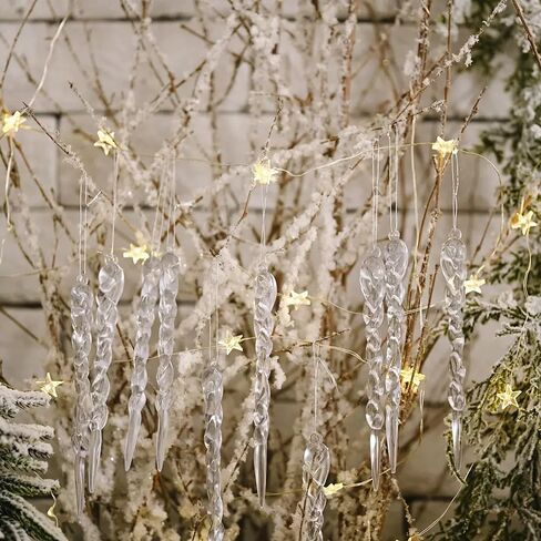 36pcs Christmas Tree Crystal Decorations，Clear Twisted Icicle Christmas Tree Decorations Acrylic White Artificial Winter Hanging Decor for Home Festival in Saudi Arabia