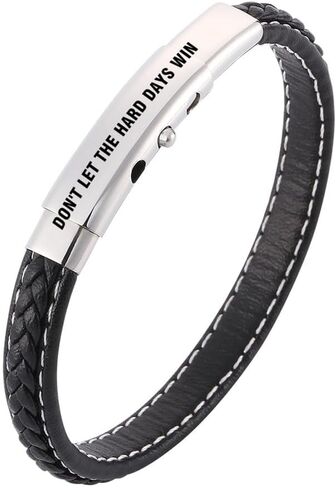 Dont Let The Hard Days Win Bracelet for Men Women,Inspirational Quote Engraved Handmade Braided Leather Wristband Mantra Cuff Bangle Encouragement Motivational Gift for Him Her in Saudi Arabia