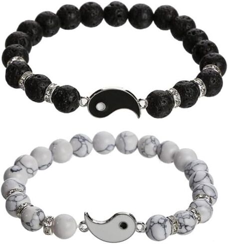 Volcanic white pine couple bracelet personality with glow-in-the-dark opal bracelet, heart than heart suitable for male and female friends holiday bracelet, enhance long-distance emotion anniversary Valentine's Day bracelet in Saudi Arabia