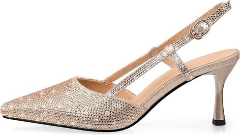 yowmns Women's Gold Sparkling Rhinestone Pointed Toe Slingback High Heels Party Shoes in Saudi Arabia