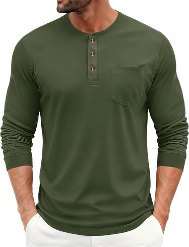 EKLENTSON Men's Henley T-Shirts Long Sleeve Cotton Casual Stylish Shirts Button Pullover Basic Tee Shirts with Pocket in Saudi Arabia
