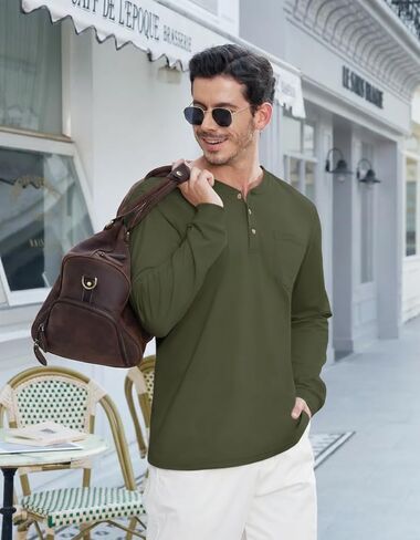 EKLENTSON Men's Henley T-Shirts Long Sleeve Cotton Casual Stylish Shirts Button Pullover Basic Tee Shirts with Pocket in Saudi Arabia