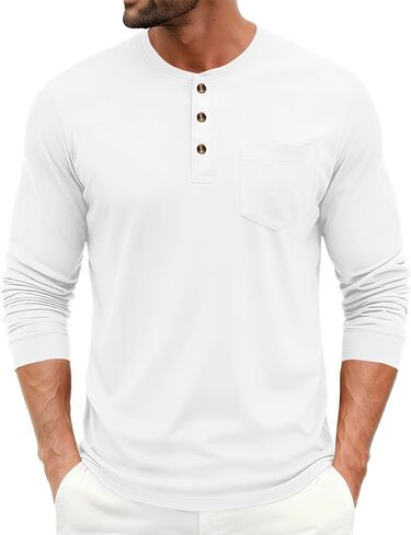 EKLENTSON Men's Henley T-Shirts Long Sleeve Cotton Casual Stylish Shirts Button Pullover Basic Tee Shirts with Pocket in Saudi Arabia