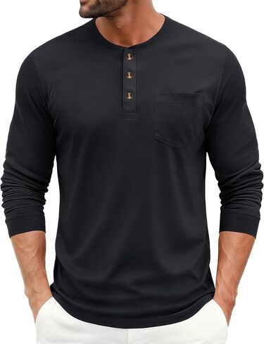 EKLENTSON Men's Henley T-Shirts Long Sleeve Cotton Casual Stylish Shirts Button Pullover Basic Tee Shirts with Pocket in Saudi Arabia