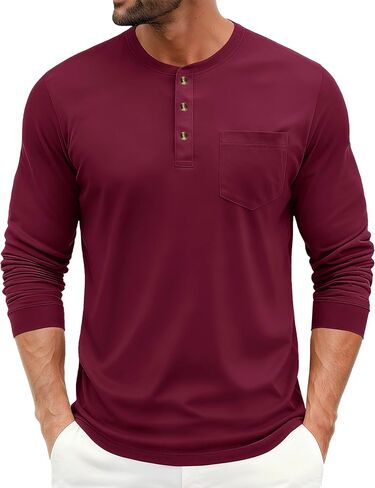 EKLENTSON Men's Henley T-Shirts Long Sleeve Cotton Casual Stylish Shirts Button Pullover Basic Tee Shirts with Pocket in Saudi Arabia
