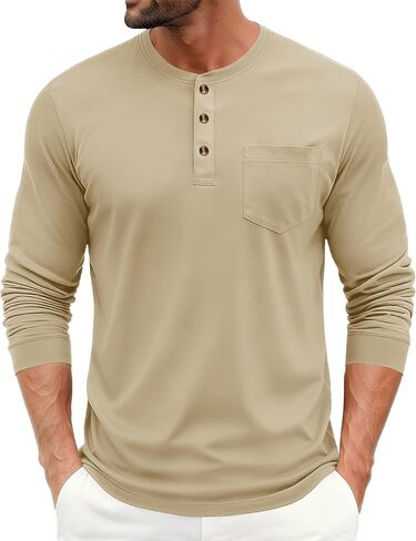 EKLENTSON Men's Henley T-Shirts Long Sleeve Cotton Casual Stylish Shirts Button Pullover Basic Tee Shirts with Pocket in Saudi Arabia