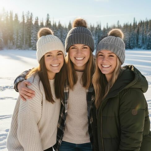 مجموعة هدايا قبعة شتوية مكونة من 12 قطعة من Suhine للنساء، قبعات بوم بوم متماسكة مع مشابك مخلب الشعر، وحقائب سفر لتنظيم المجوهرات وحقائب مستحضرات تجميل شفافة للسفر في الشتاء وعيد الميلاد in Saudi Arabia