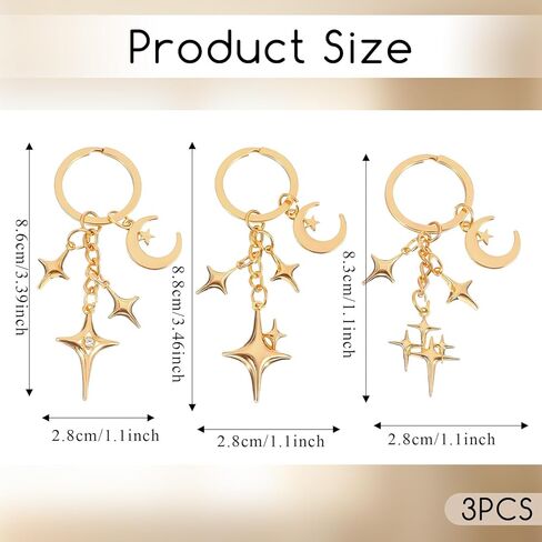 Mabor 3 Pcs Gold Star Keychain, Y2k Aesthetic Key Ring Charm for Handbag Backpack Purse Goth Accessories in Saudi Arabia