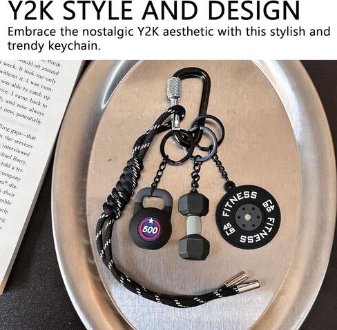 Y2K مصمم حبل سلسلة المفاتيح حقيبة سحر محفظة زخرفة، الدمبل والحديد قلادة الصالة الرياضية، هدايا للنساء المتحمسين للياقة البدنية in Kuwait