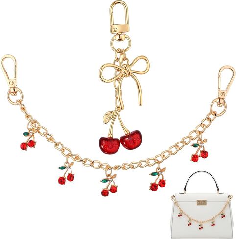 Thinp 2Pcs Cherry Keychain, Cherry Bag Charm for Purse Cute Bag Charms Women Fashionable Cherries Keychain Accessories for Car Keys Birthday Valentine's Purse Accessory in Saudi Arabia
