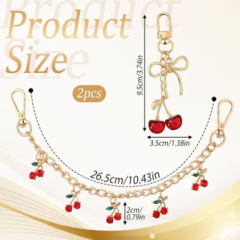 Thinp 2Pcs Cherry Keychain, Cherry Bag Charm for Purse Cute Bag Charms Women Fashionable Cherries Keychain Accessories for Car Keys Birthday Valentine's Purse Accessory in Saudi Arabia