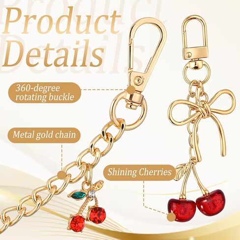 Thinp 2Pcs Cherry Keychain, Cherry Bag Charm for Purse Cute Bag Charms Women Fashionable Cherries Keychain Accessories for Car Keys Birthday Valentine's Purse Accessory in Saudi Arabia