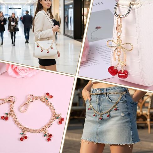 Thinp 2Pcs Cherry Keychain, Cherry Bag Charm for Purse Cute Bag Charms Women Fashionable Cherries Keychain Accessories for Car Keys Birthday Valentine's Purse Accessory in Saudi Arabia