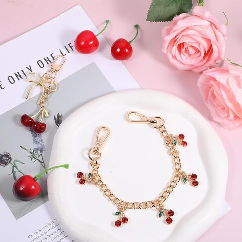 Thinp 2Pcs Cherry Keychain, Cherry Bag Charm for Purse Cute Bag Charms Women Fashionable Cherries Keychain Accessories for Car Keys Birthday Valentine's Purse Accessory in Saudi Arabia