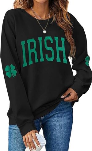 سويت شيرت نسائي من Omzura Irish Clover St Patricks Day Lucky Shamrock طويل الأكمام كاجوال برسوم جرافيك in Saudi Arabia