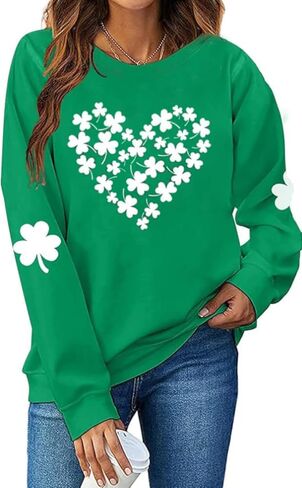 omzura Womens Irish Clover St Patricks Day Sweatshirt Lucky Shamrock Long Sleeve Casual Pullover Graphic Top in Kuwait