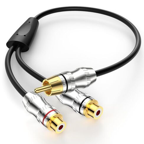 J&D RCA Y-Splitter Cable, 1 RCA Male to 2 RCA Female Short Y Splitter Cable Extension Cord Gold Plated Adapter Digital Stereo Audio Cable, 1 Feet in Saudi Arabia