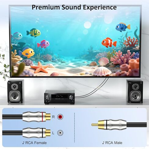 J&D RCA Y-Splitter Cable, 1 RCA Male to 2 RCA Female Short Y Splitter Cable Extension Cord Gold Plated Adapter Digital Stereo Audio Cable, 1 Feet in Saudi Arabia